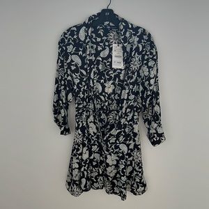 Zara Navy and blue paisley shirt dress